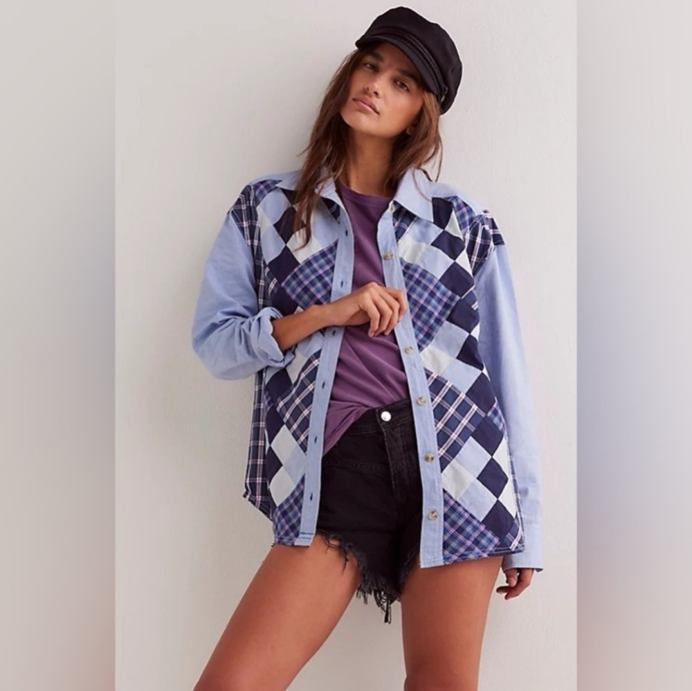 #252- We The Free Argyle Plaid Shirt Nwot